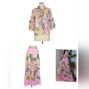 Dubai Tropical Pink Martini Maxi Skirt Set